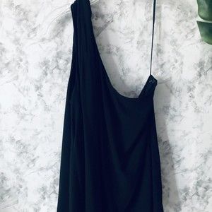 Ann Taylor Loft Sleeveless One Shoulder Blouse Womens Size Large Black Tunic Top